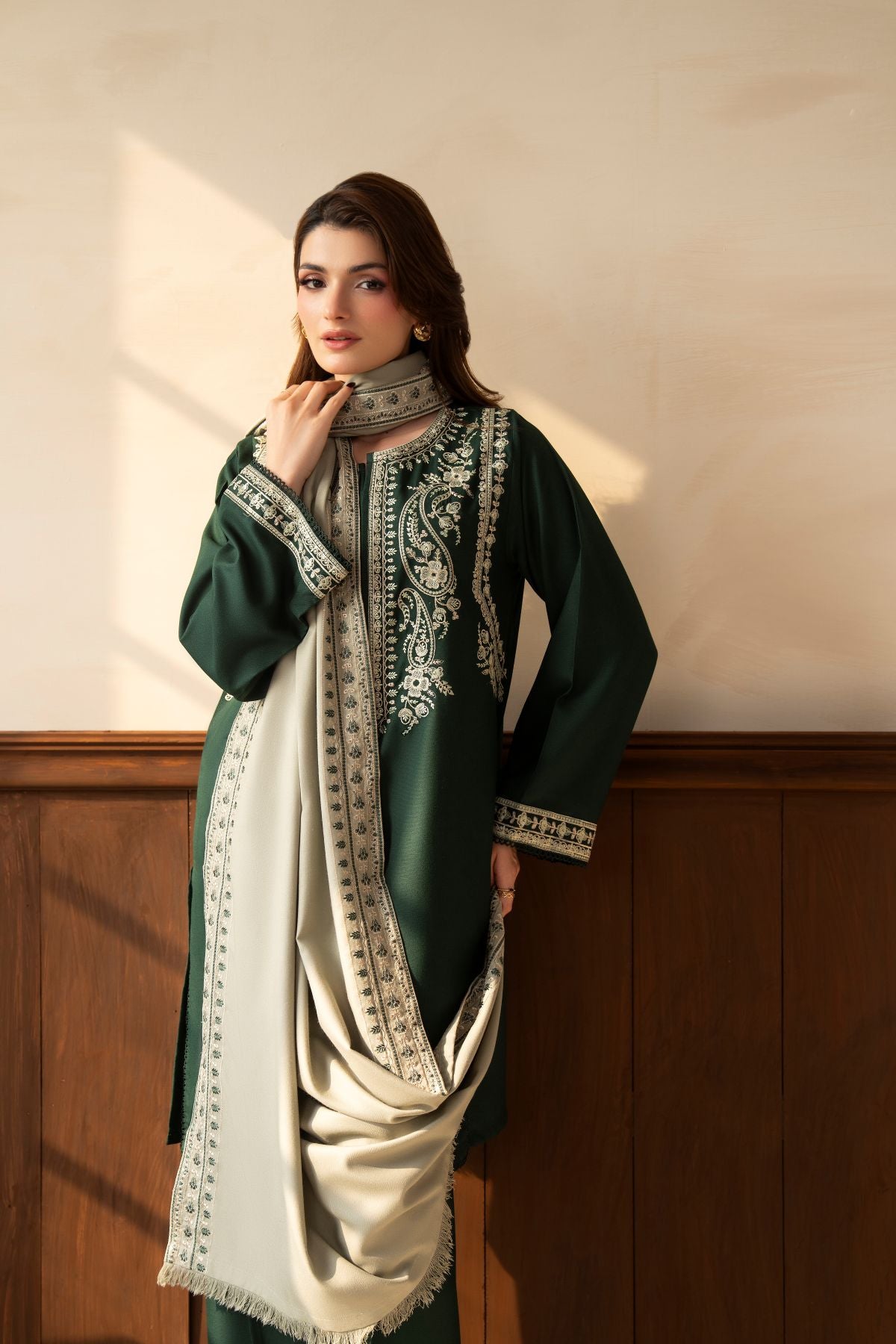 Naaz – deep forest green embroidered 3-piece suit | Samara Collection