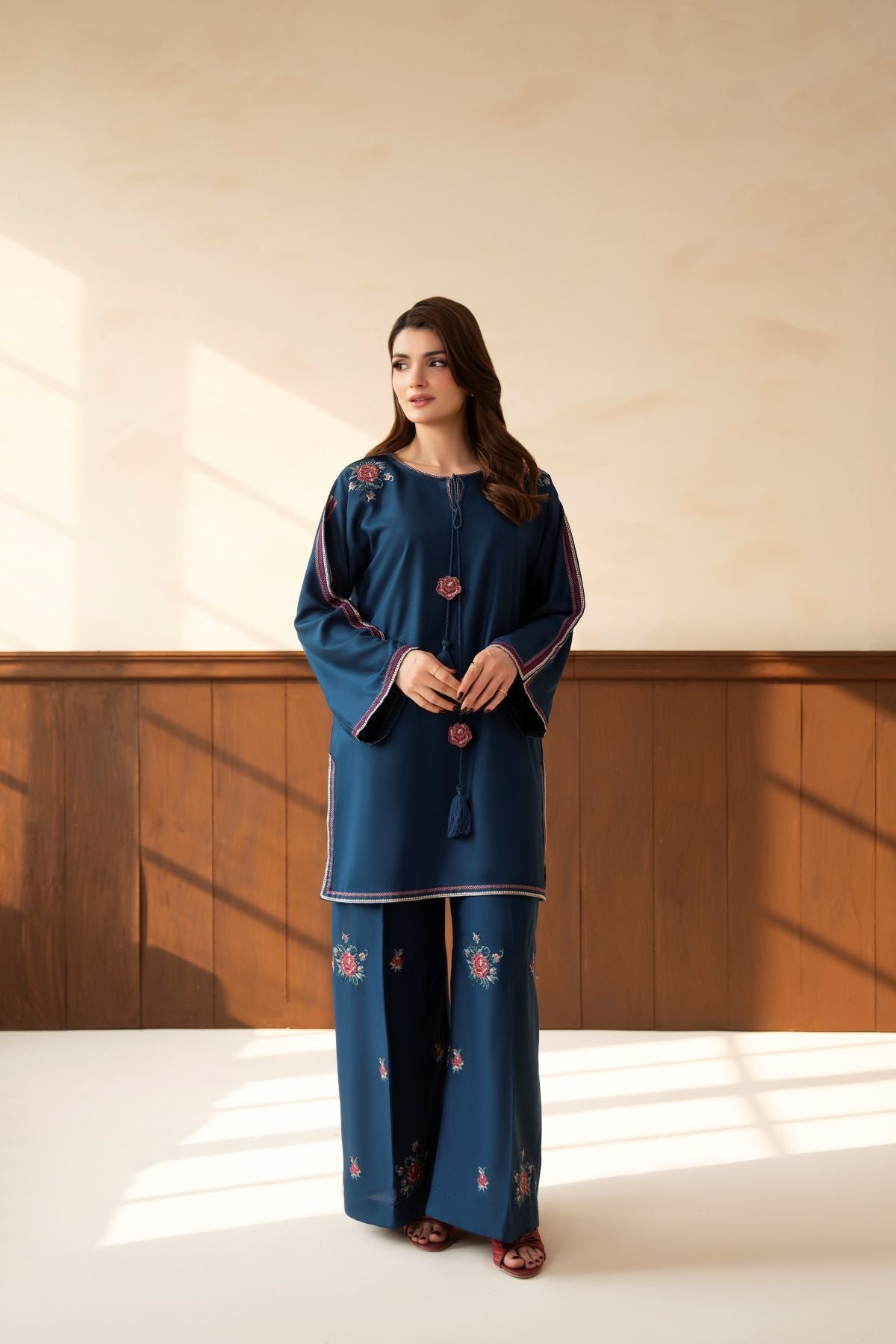 Ayla – deep teal blue embroidered 2-piece suit | Samara Collection
