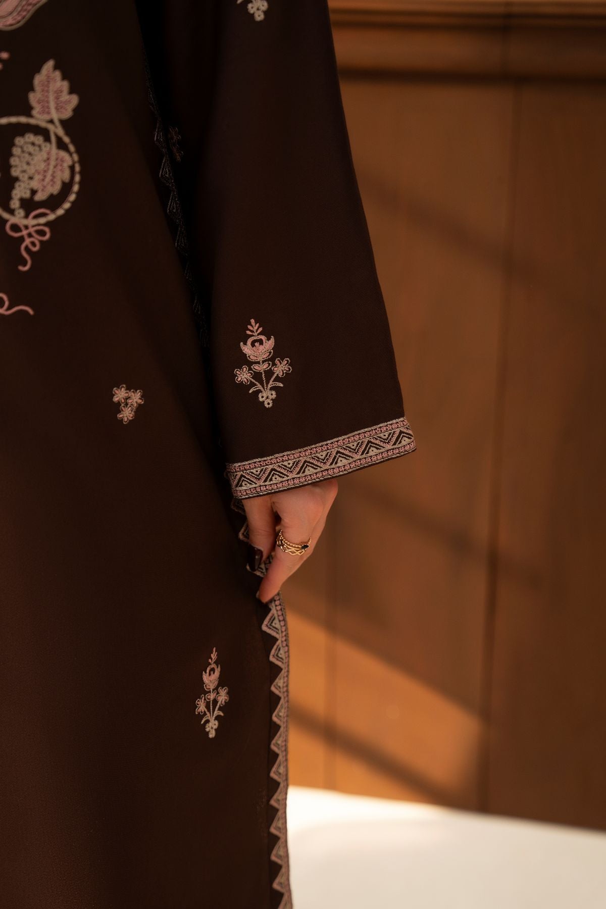 Inaya – chocolate brown embroidered 3-piece suit | Samara Collection