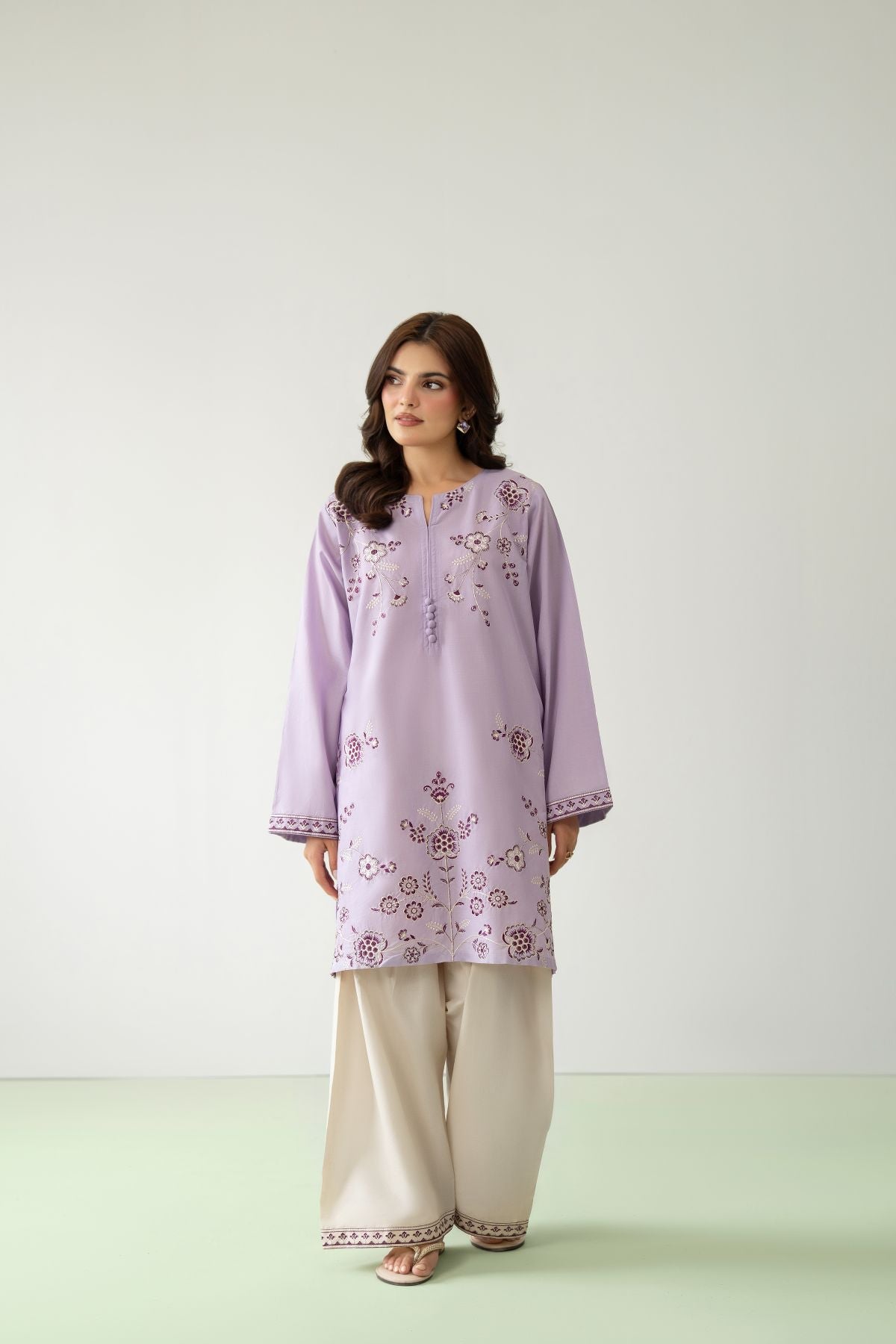 Lila – lilac lawn-cotton embroidered 2-piece suit | Samara Collection