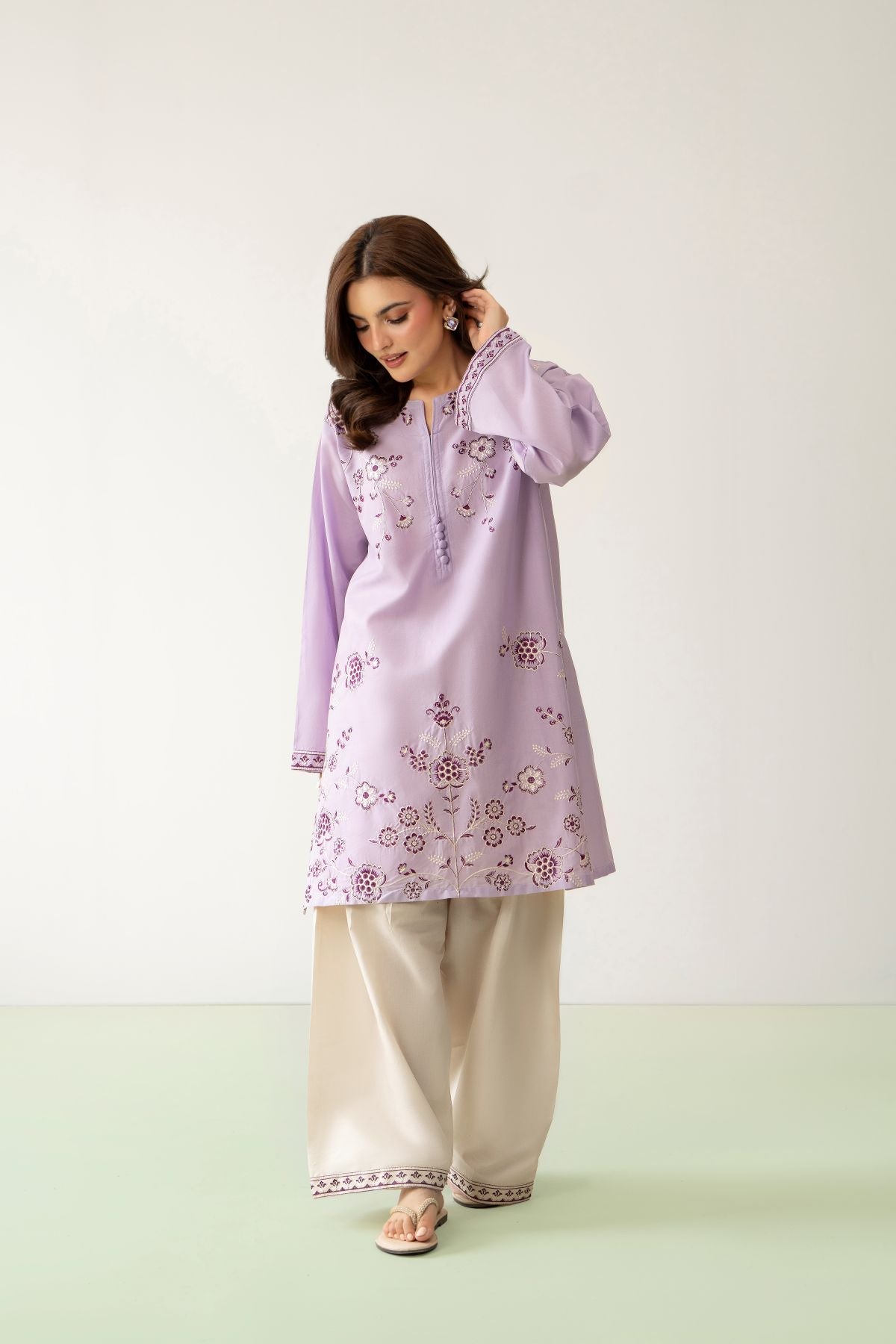 Lila – lilac lawn-cotton embroidered 2-piece suit | Samara Collection