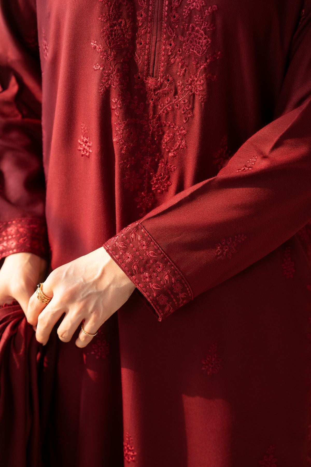 Gulnaar – deep maroon embroidered 3-piece suit | Samara Collection