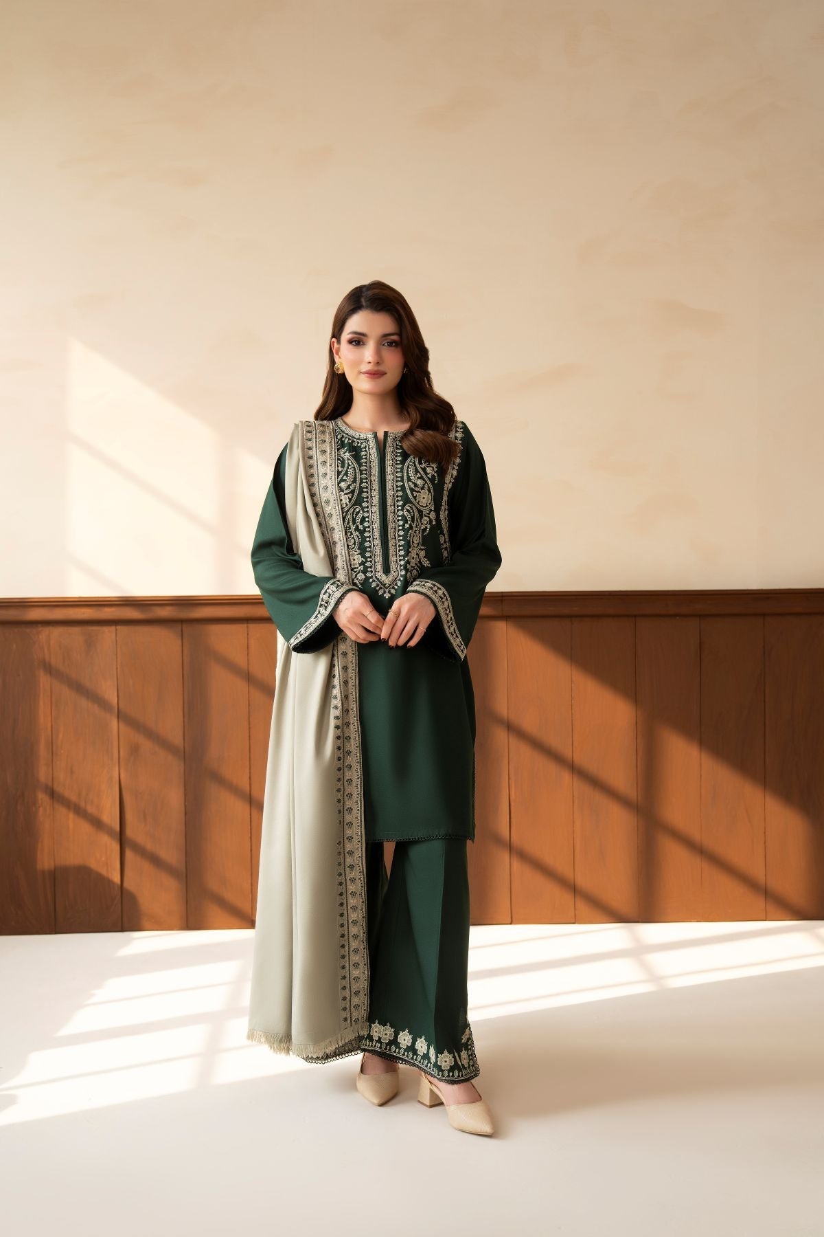 Naaz – deep forest green embroidered 3-piece suit | Samara Collection