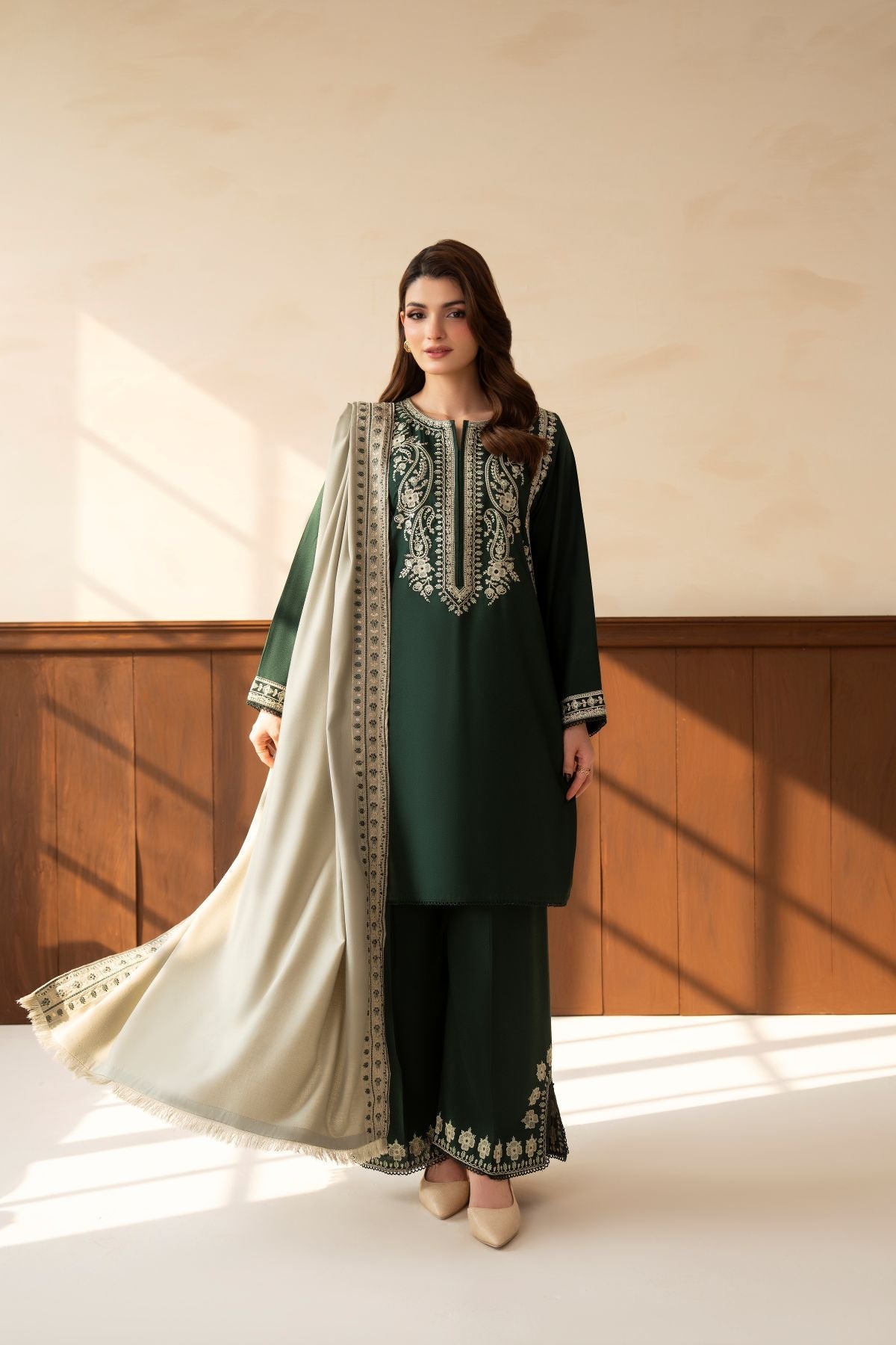 Naaz – deep forest green embroidered 3-piece suit | Samara Collection