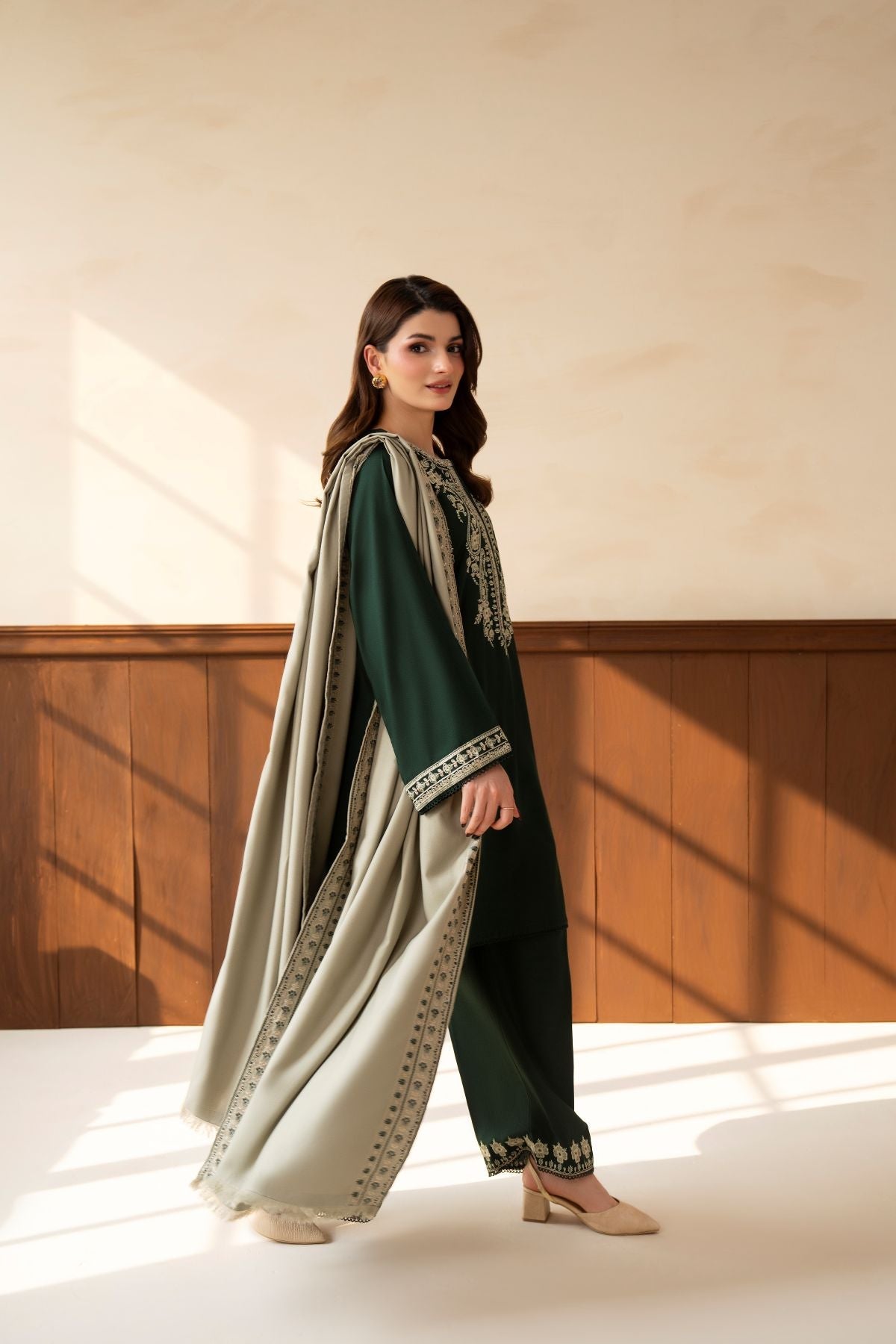Naaz – deep forest green embroidered 3-piece suit | Samara Collection
