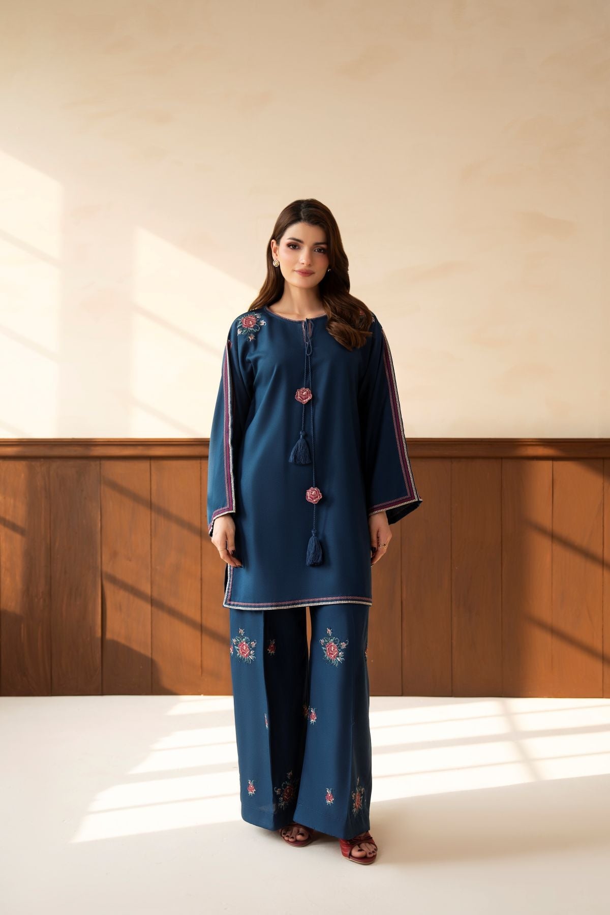 Ayla – deep teal blue embroidered 2-piece suit | Samara Collection