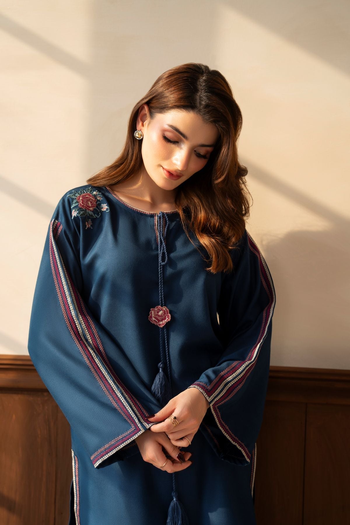 Ayla – deep teal blue embroidered 2-piece suit | Samara Collection