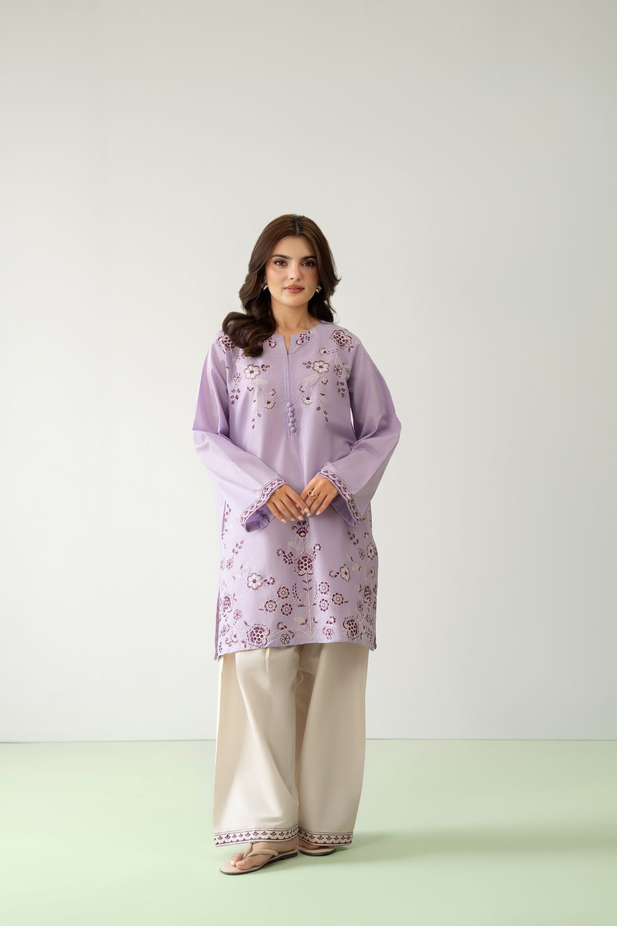 Lila – lilac lawn-cotton embroidered 2-piece suit | Samara Collection