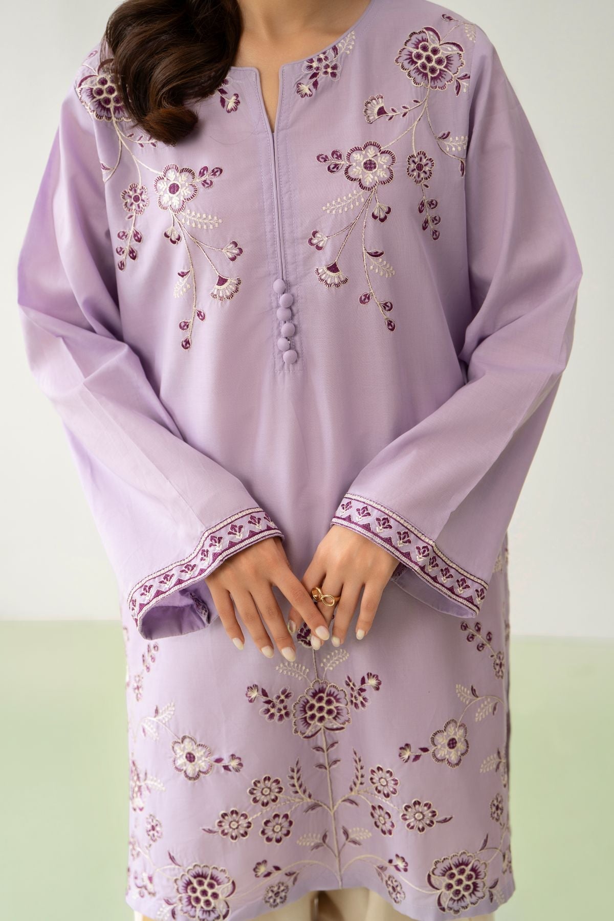 Lila – lilac lawn-cotton embroidered 2-piece suit | Samara Collection